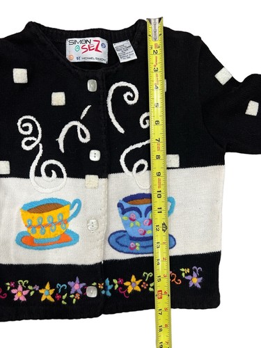 Michael Simon Simon Sez Cardigan Girl’s Size 6 Tea Cups Black Sweater Vintage - Picture 8 of 10