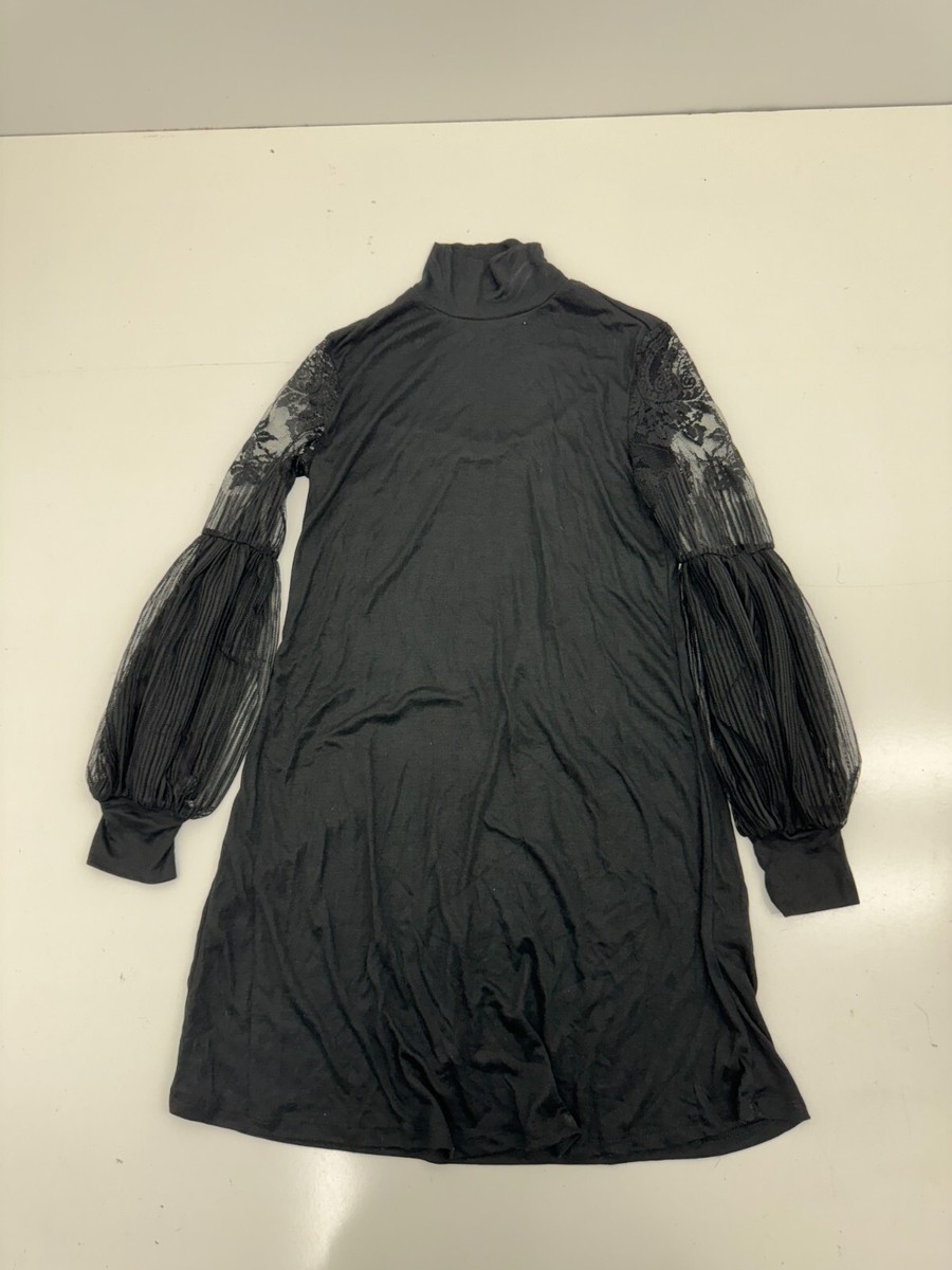 Shein Black Sheer Long Sleeve Dress Womens Size Small | eBay