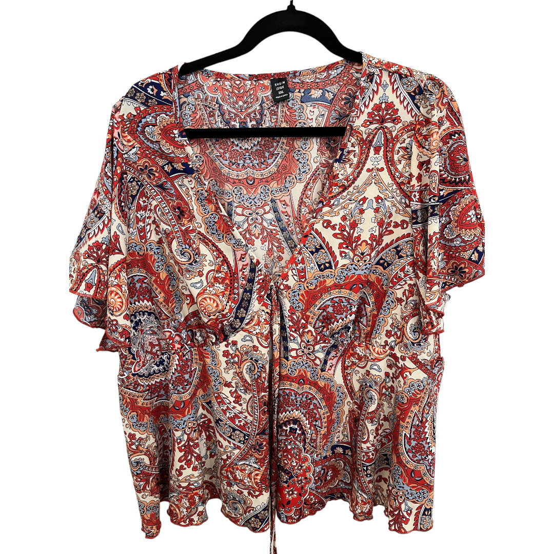 SHEIN CURVE  Flowy Rust Blue Boho Top Short Flutt… - image 1