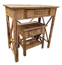 Vintage Bamboo Dressing Table, Mid Century Desk, Matching Bedside Table