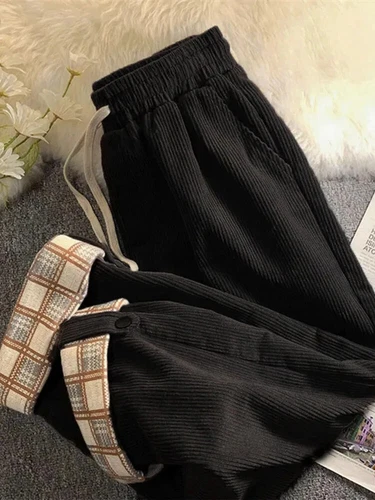 Fashionable women's corduroy pants with high waisted autumn loose leg pants - Picture 9 of 17