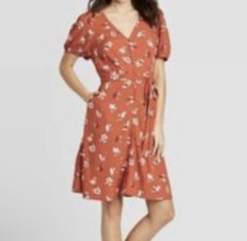 Universal Thread size Small Button Front Floral Short Sleeve Dress Pockets New
