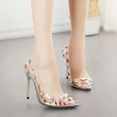 Damen Pumps Absatzschuhe 11 cm transparent elegant Kunstleder CZ086