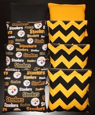 8 CORNHOLE BEANBAGS made w PITTSBURGH STEELERS Fabric ACA Reg Bags, Top Quality