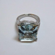 19.89 Carat Square Aquamarine  Crilliant Cut CZ Solitaire 925 Silver Women Ring