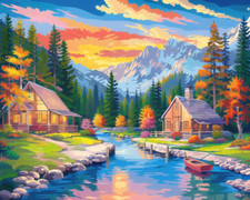 Sunset Valley Beautiful Landscape Needlepoint Canvas