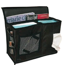 7-Pocket Bedside Caddy Organizer Black – Hanging Storage for Bed & Sofa