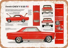 Classic Car Art - 1966 Chevrolet Chevy II SS Spec Sheet - Rusty Look Metal Sign