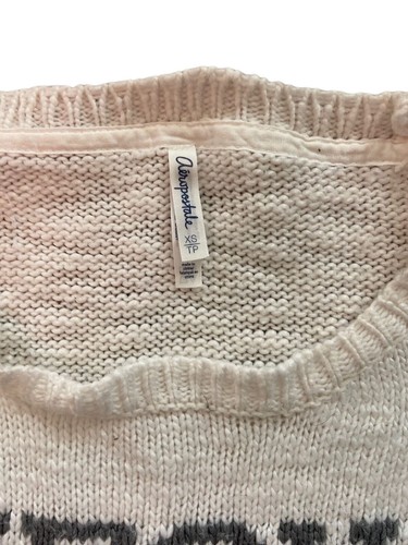 Aeropostale Pullover Junior Gr. XS Off White Miau Strick U-Boot Ausschnitt warm - Bild 2 von 5