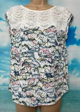 WHITE STUFF 10/12 Vgc White Floral Crotchet Yoke Sleeveless Cami Vest Shell Top