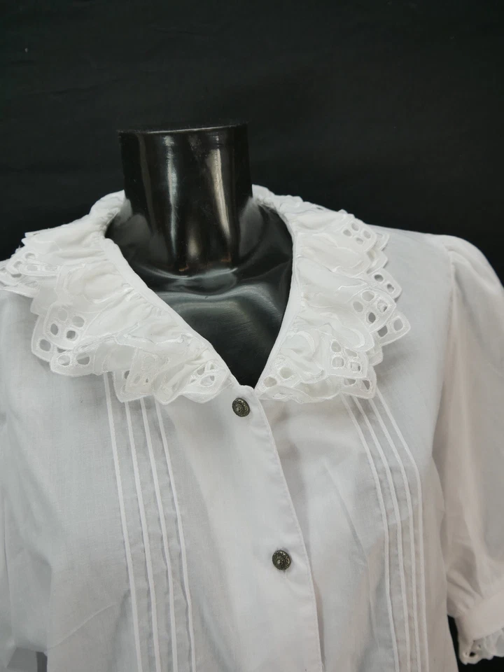 Gr.46 Trachtenbluse weiß Bluse für Dirndl C&A Baumwollmischung Spitze TB9340 - Bild 2 von 4