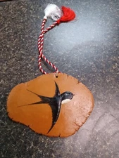 Hand Made Romanian Clay Bird Wall Hanging Blessing Prosperity 7" Wide