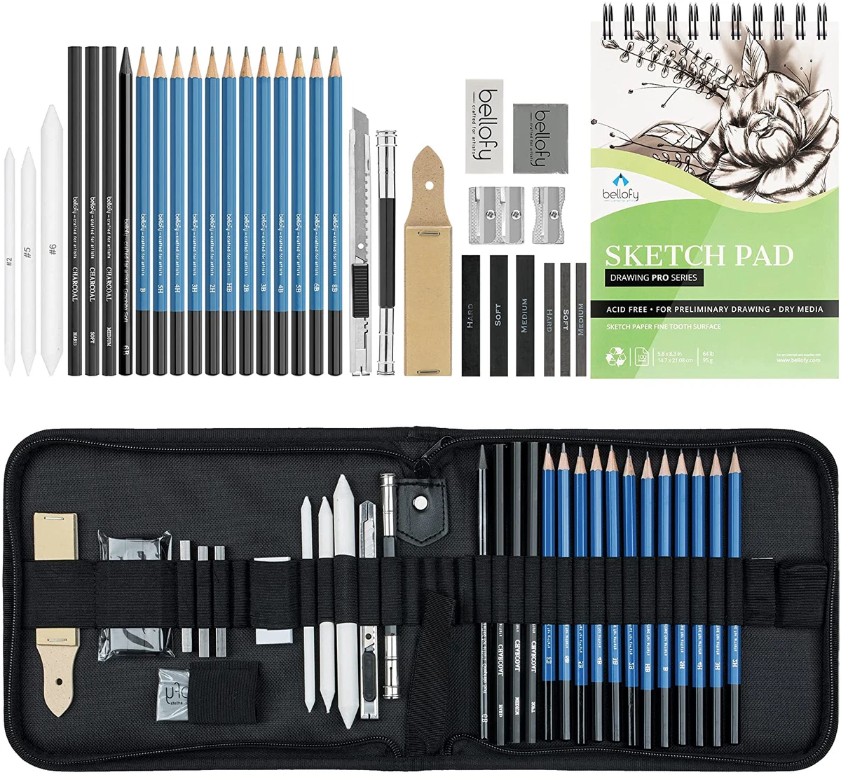 Juego De Arte Profesional 33PCS Dibujo Y Boceto Kit Con Lapices Borradores  Set