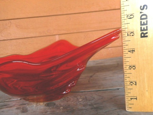 MCM Swung Stretch Glass Bowl Orange Yellow Triangle Mid Century centerpiece 12" - Picture 9 of 11
