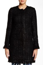 Vertigo Paris Black Tweed Fringe Boucle Blazer Wool Blend Coat Jacket Sz M Nwt