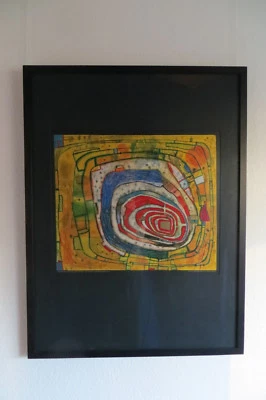 Hundertwasser Bild, Wechselrahmen,Rahmen schwarz 60x80, Glas, Passepartout - Bild 1 von 4