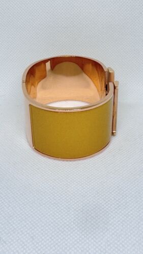 HERMES EXTRA WIDE H Clic Rose Gold Gold Enamel Bangle Cuff Bracelet PM Birkin - Picture 3 of 4