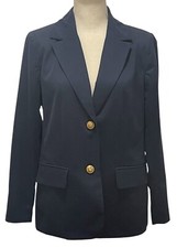 Classic Navy Blue Gold Button Career Blazer Jacket Style Appleseed's-Women's 8P
