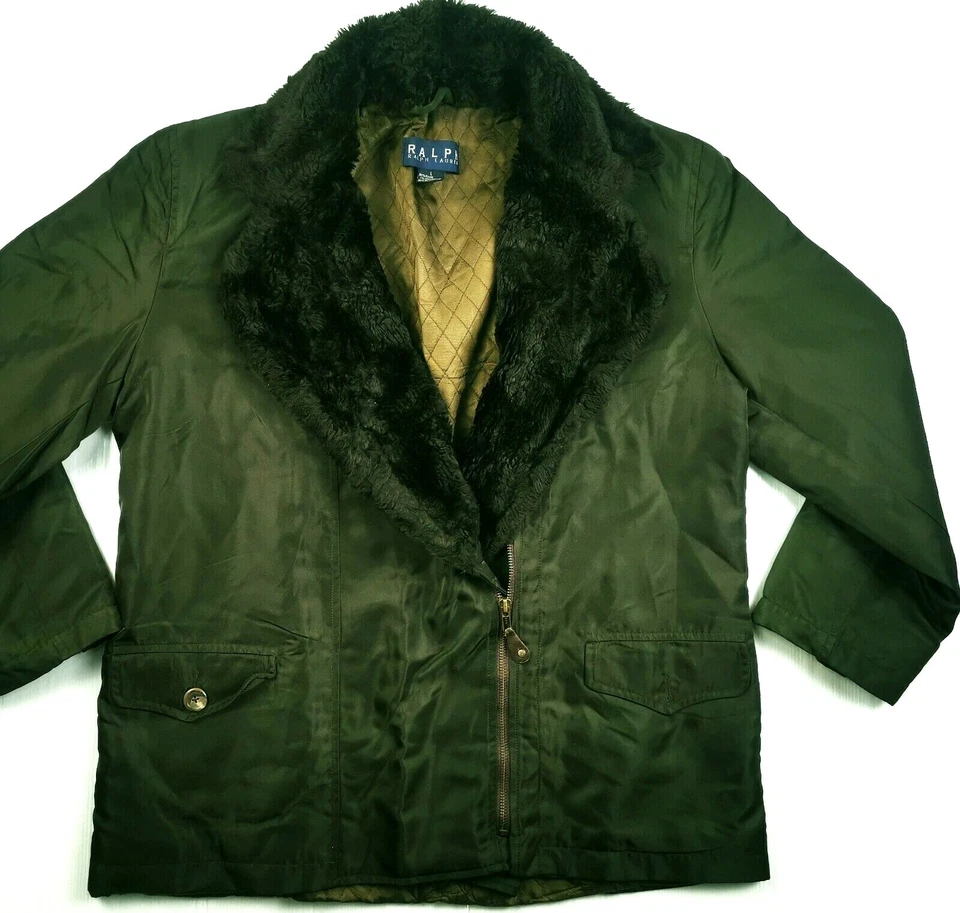LO ÚLTIMO Chaqueta Polo Abrigo Chaqueta Para Mujer Ralph Lauren @ Sports City Cuello Piel Verde Oliva L Foto 2 de 4