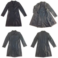 Jim & Mary Lou Women Leather Long Coat / Jacket, Buttons Front, Black