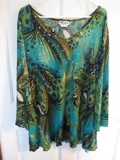 All Hours Womens Tunic Top Green Butterfly Sparkles Size 4X Fairycore 3/4 Sleeve
