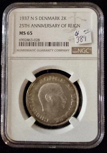 1937-NS. Denmark. 25th Anniversary. 2 Kroner. NGC MS65