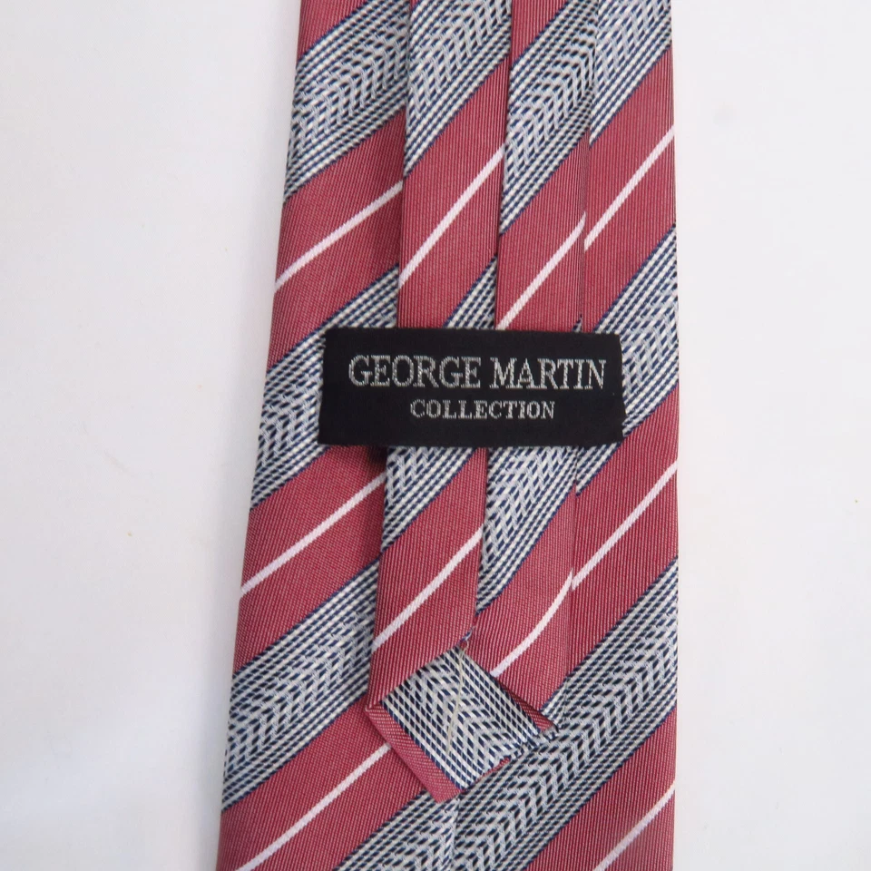 Vintage George Martin Red Gray Diagonal Stripe Neck Tie 56x3.5 Bright Colorful - Image 3 of 4