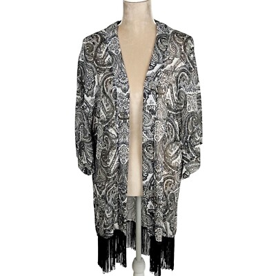 Womens Open Kimono Cover Up Black Paisley Fringed Boho Beach Unbranded Pool