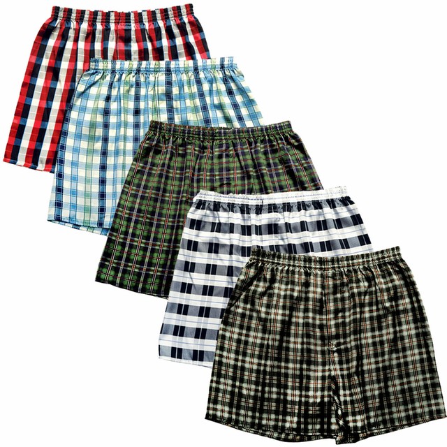 Alexander Del Rossa Mens Satin Boxer Shorts 5PK Fashion Plaid Underwear