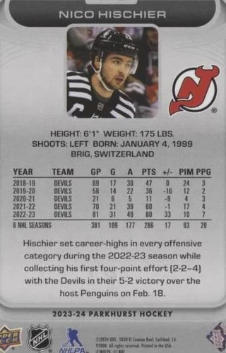 2023-24 Upper Deck Parkhurst - Nico Hischier #173
