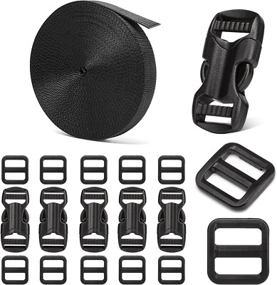 5/8'' Buckle and Strap Set: 6 Yards of Thick Nylon Webbing, 6 Pack Quick Side 