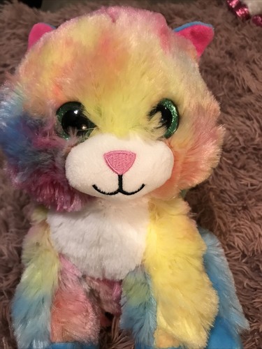 Spark Create Imagine Multicolor Cat Big Eyes 10.5” Plush Stuffed Animal - Clean - Picture 2 of 4