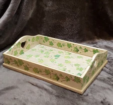 Hand painted Pine Med Rectangle Tray Leaf/Vine Pattern 13” x 9 3/4" x 1 1/3"