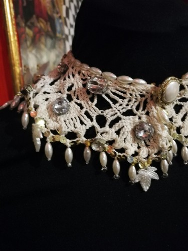 Macrame Choker Necklace Strass Collar Embroidered Crochet Elegant Jewelry Woman - Picture 4 of 24