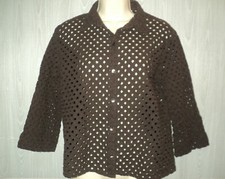 Chico's Jacket Size 1 S-M Brown Diamond Shaped Eyelet Buttoned 3/4 Sleeves
