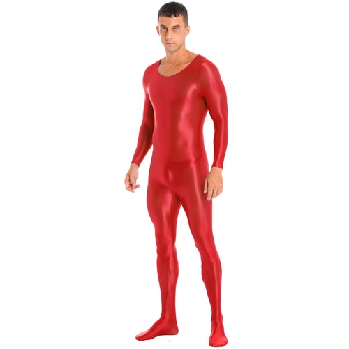 Mens Glossy Smooth Long Sleeve Jumpsuit Bodystocking Nightwear Bodysuit Unitard - Picture 66 of 77
