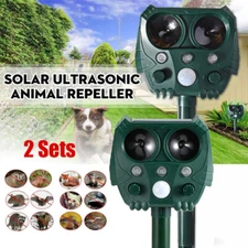 2X Upgraded Solar Ultrasonic Animal Repellent Dog Cat Skunk Deer Raccoon S8B3