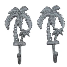 Palm Tree Cast Iron Wall Hooks, Nautically Themed Wall Décor, Set of 2, 8.25 ...
