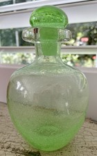 Unique Vintage Empoli Murano Pulegoso Green Seeded Bubble Glass Jar Bottle Top