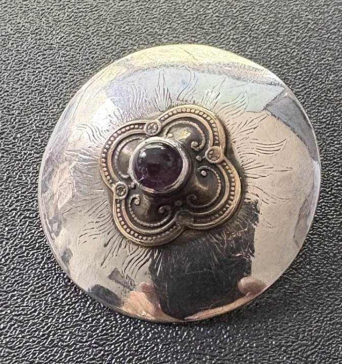 Tabra Hand Signed Sterling Silver Amethyst Statement Post Earrings Artisan Boho View 4