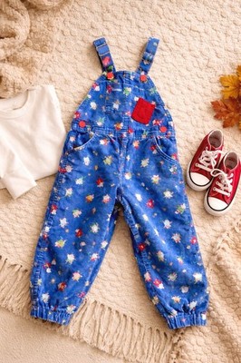 Vintage OshKosh B gosh Mouse Print Overalls Toddler 3T Blue Corduroy USA Made