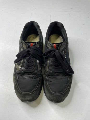 Vintage Y2K Prada Black suede Leather Casual Sneakers 4E 2006 Size 6.5 - Picture 2 of 15