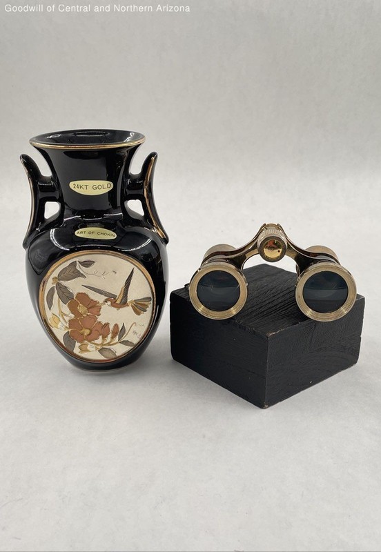 Art Of Chokin Black & Gold Vase 5'/Black & Gold Tone Opera Glasses