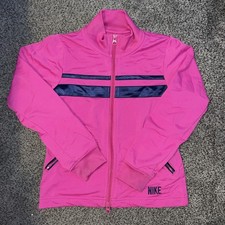 Nike Girls Track Jacket Youth S 7-8 Pink Black Swoosh Full Zip