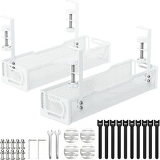 2Pack Under Desk Cable Management Tray, No Drill Mesh Desk Cable Tray, Wire Mana