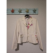 Harve Benard Women Cream Floral Trim Cotton Blazer Jacket Size 4 44M 3720 21 S04