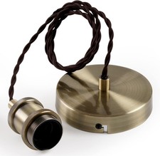 Vintage Ceiling Pendant Light E27 Brown Twisted Braided Cord Antique Brass