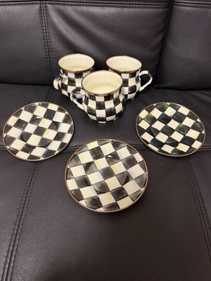 MACKENZIE-CHILDS Courtly Enamel White & Black Check 6PCS SET