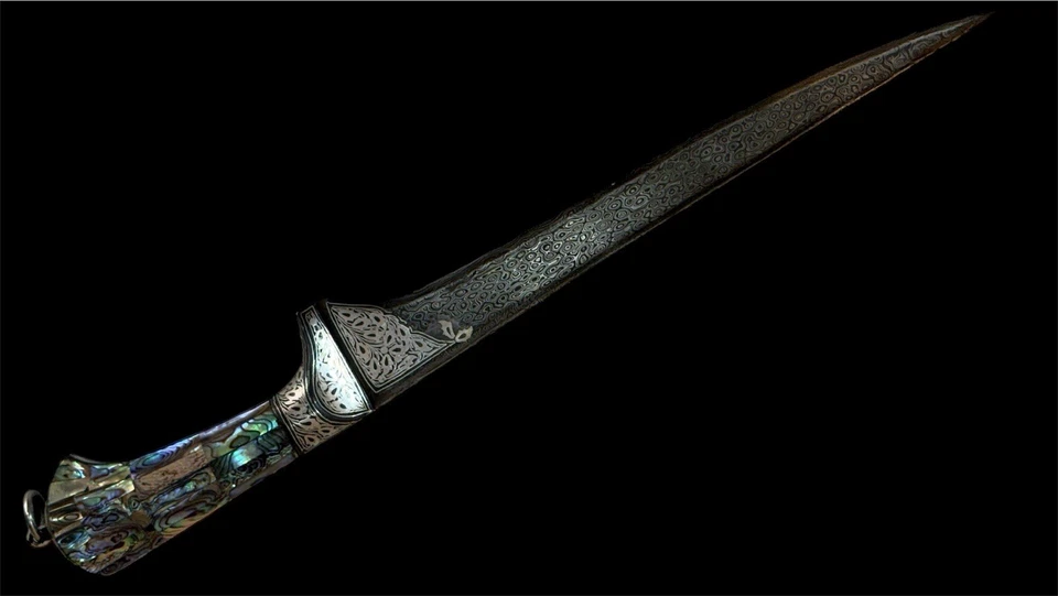 Sikh Peshkabj Knife dagger Silver Kofthgiri Worked Damascus Steel Blade New - Image 3 of 4