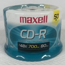 Maxell CD-R 48X 700MB 80 Min Recordable Disc 50 Pack - New Sealed
